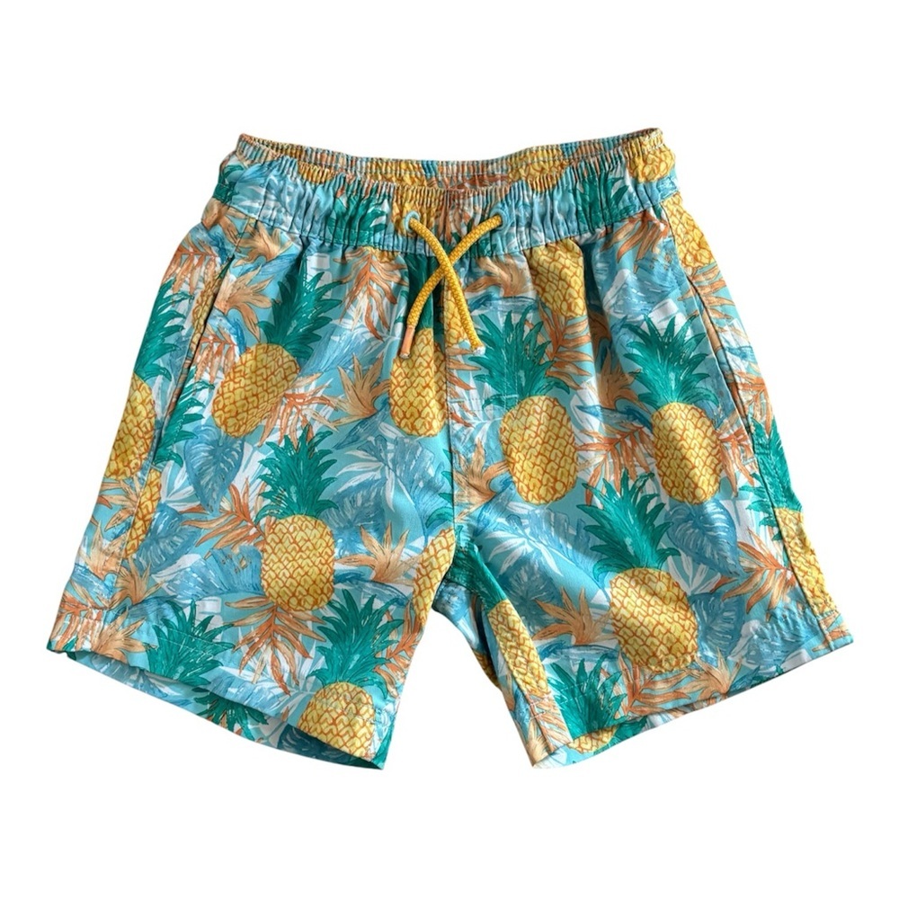 Pineapple Print Swim Trunks - Aqua/Yellow Boy’s Size 6-7